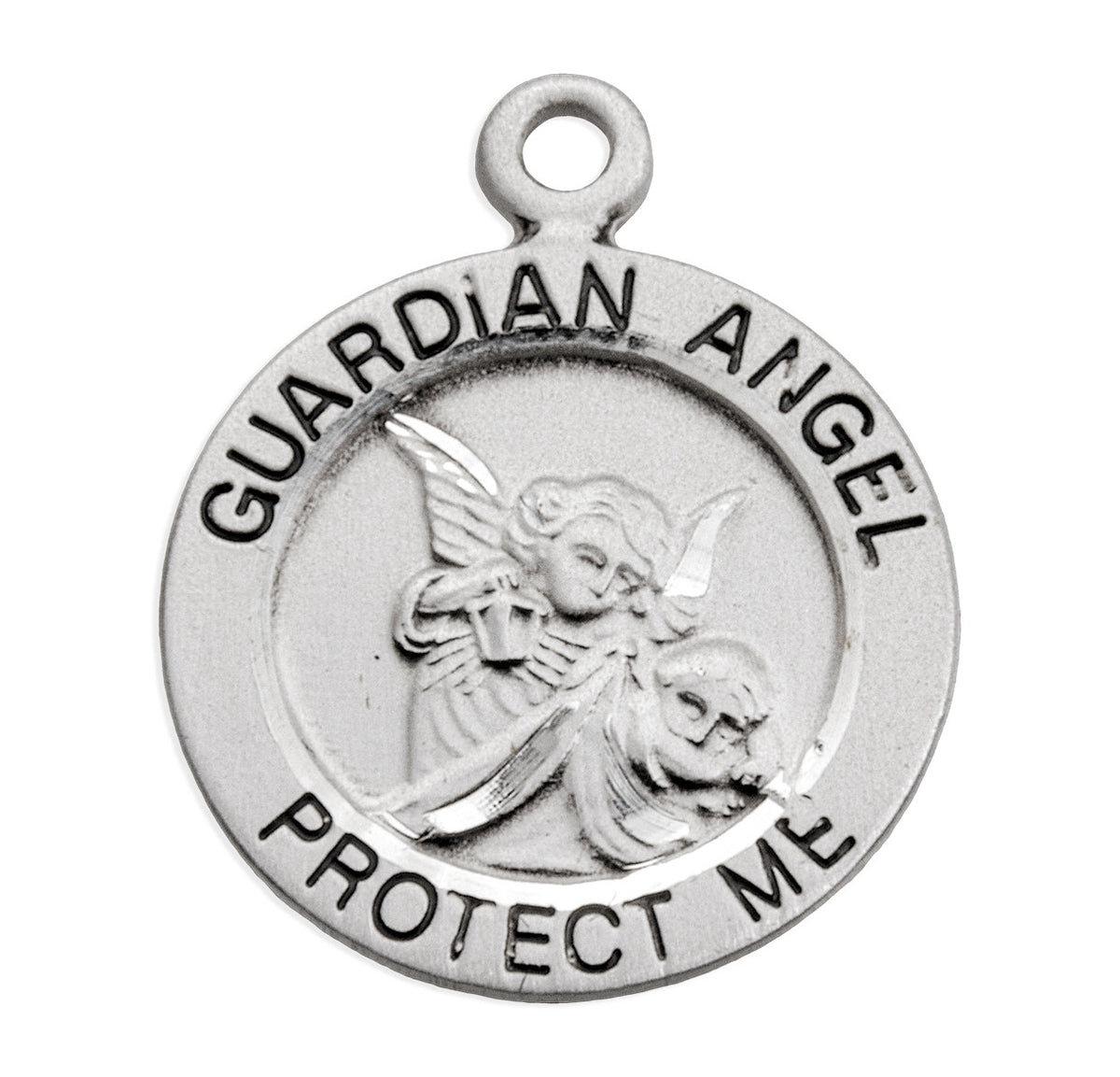 Small Guardian Angel Round Medal Necklace, Sterling Silver