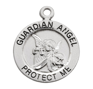 Small Guardian Angel Round Medal Necklace, Sterling Silver