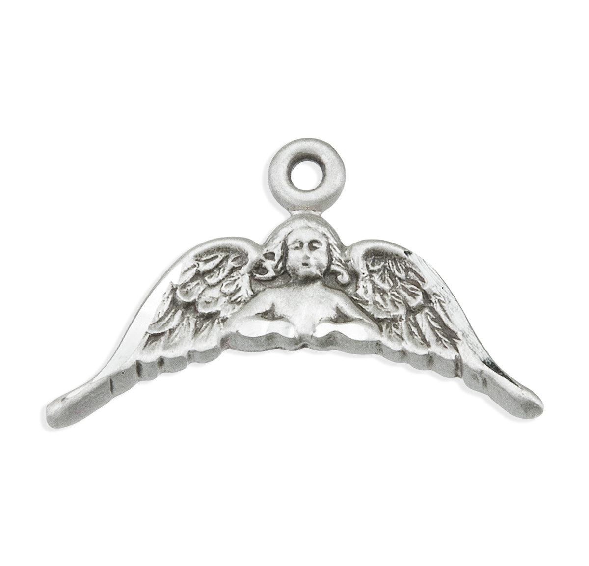 Winged Angel Medal Necklace, Sterling Silver