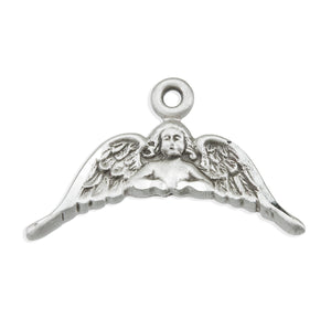 Winged Angel Medal Necklace, Sterling Silver