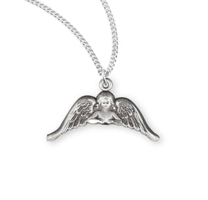 Winged Angel Medal Necklace, Sterling Silver