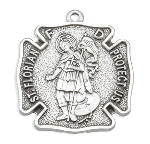 Medium Saint Florian Firefighters Medal Necklace, Sterling Silver
