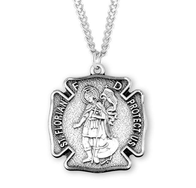 Medium Saint Florian Firefighters Medal Necklace, Sterling Silver