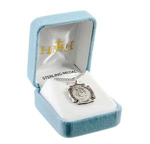 Medium Saint Florian Firefighters Medal Necklace, Sterling Silver
