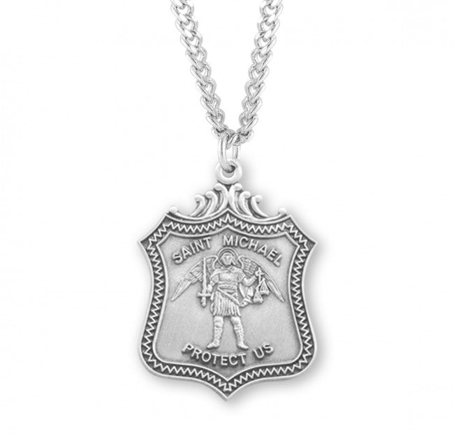 Wide Shield Saint Michael Medal for Men