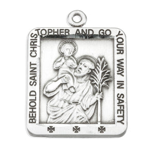 Large Saint Christopher Square Medal Necklace, Sterling Silver