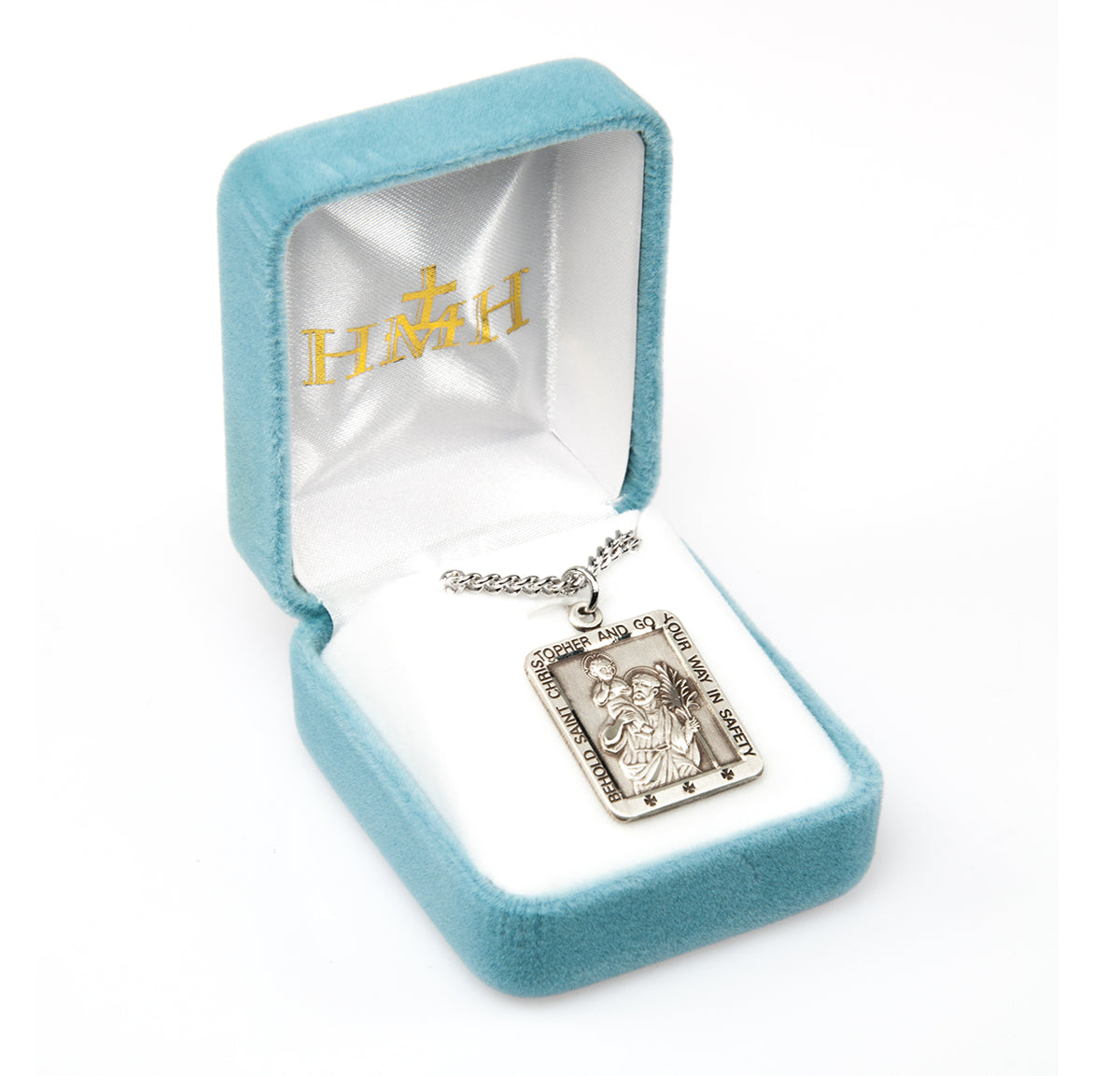 Large Saint Christopher Square Medal Necklace, Sterling Silver