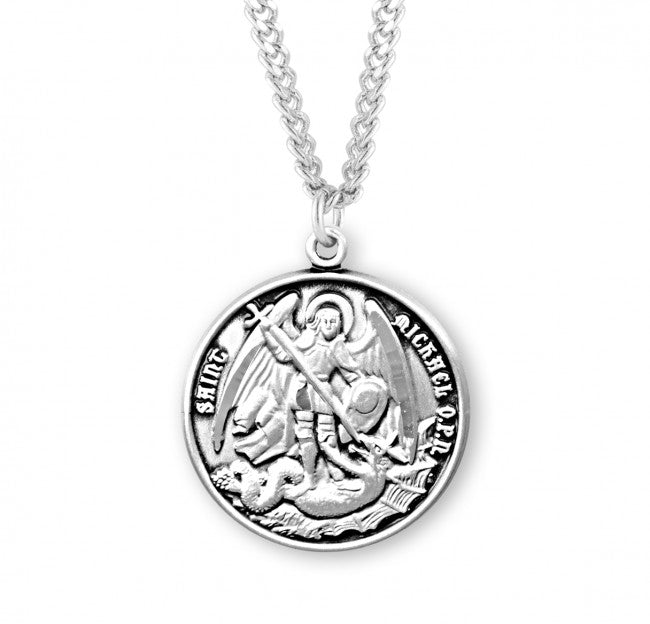 Ora Pro Nobis Saint Michael Round Medal for Men