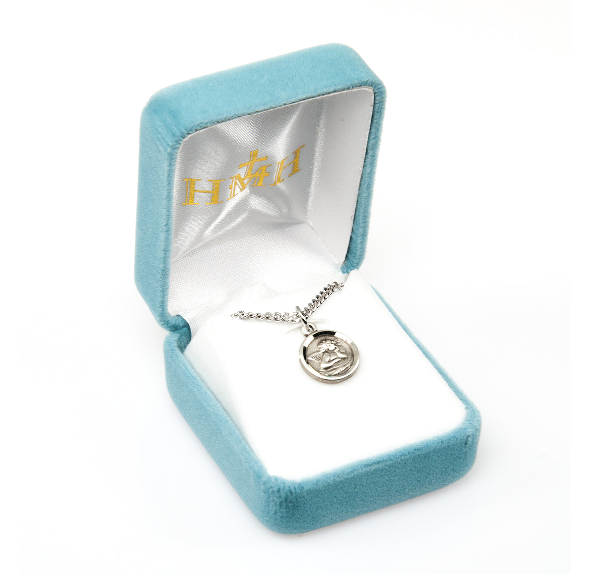 Lightweight Small Guardian Angel Round Medal Necklace, Sterling Silver