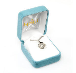 Lightweight Small Guardian Angel Round Medal Necklace, Sterling Silver