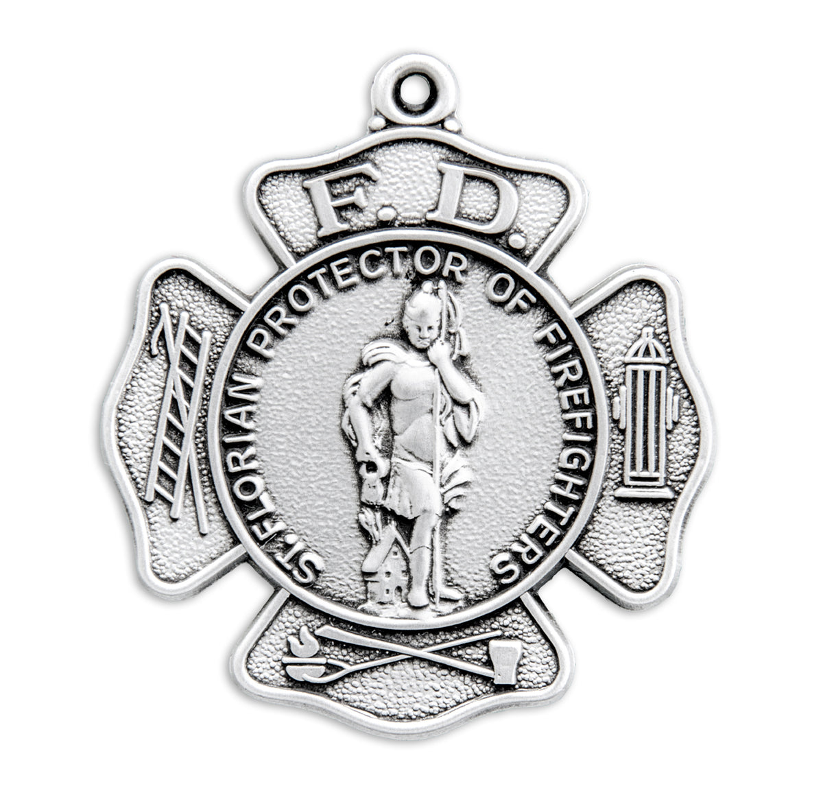 Large Saint Florian Firefighters Medal Necklace, Sterling Silver