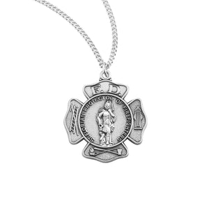Large Saint Florian Firefighters Medal Necklace, Sterling Silver