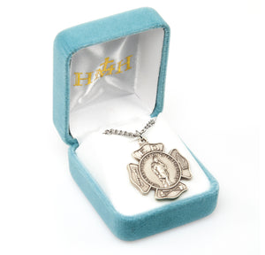 Large Saint Florian Firefighters Medal Necklace, Sterling Silver