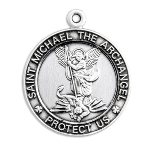 Small Saint Michael Medal Necklace, Sterling Silver