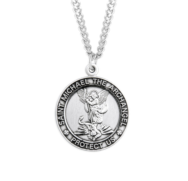 Small Saint Michael Medal Necklace, Sterling Silver