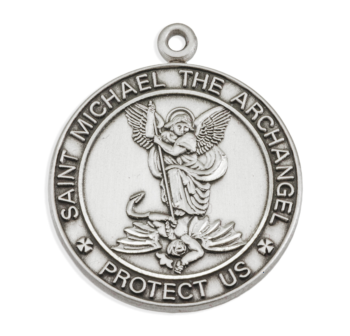 Large Saint Michael Medal Necklace, Sterling Silver