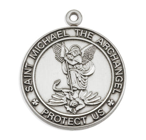 Large Saint Michael Medal Necklace, Sterling Silver