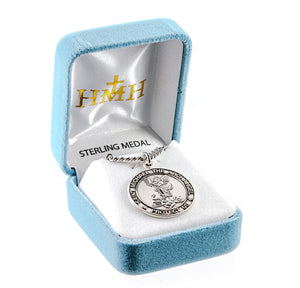 Large Saint Michael Medal Necklace, Sterling Silver
