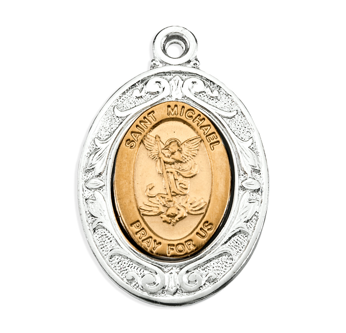 Bordered Saint Michael Pendant Necklace, Sterling Silver