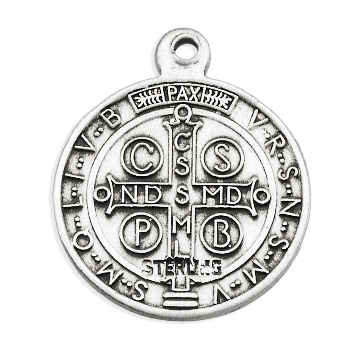 Small Double-Sided Saint Benedict Round Medal Necklace, Sterling Silver