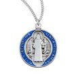 Medium Double-Sided Saint Benedict Round Blue and Red Enameled Jubilee Medal Necklace, Sterling Silver