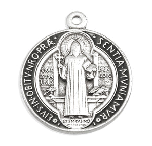 Saint Benedict Pendant Necklace with Black and Red Enamel, Sterling Silver