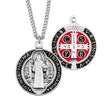 Saint Benedict Pendant Necklace with Black and Red Enamel, Sterling Silver