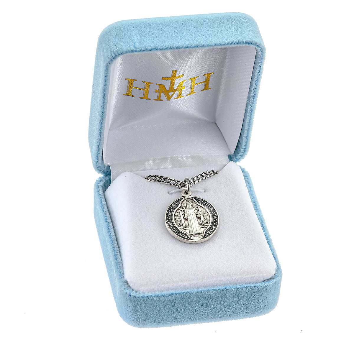 Saint Benedict Pendant Necklace with Black and Red Enamel, Sterling Silver