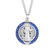 Large Double-Sided Saint Benedict Round Blue and Red Enameled Jubilee Medal Necklace, Sterling Silver