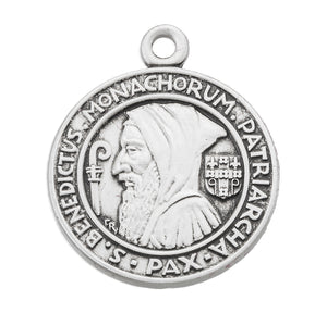 Medium Double-Sided Saint Benedict Round Jubilee Medal Necklace, Sterling Silver