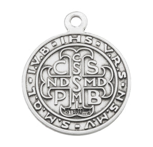 Medium Double-Sided Saint Benedict Round Jubilee Medal Necklace, Sterling Silver