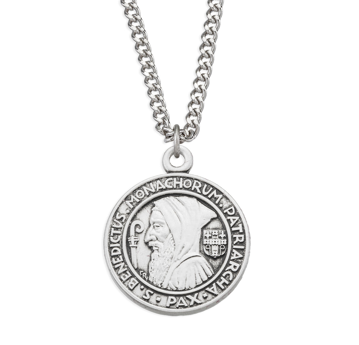 Medium Double-Sided Saint Benedict Round Jubilee Medal Necklace, Sterling Silver
