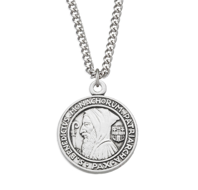 Medium Double-Sided Saint Benedict Round Jubilee Medal Necklace, Sterling Silver