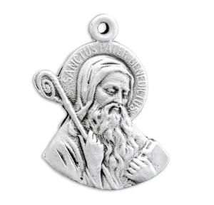 Round Saint Benedict Medal Necklace, Sterling Silver