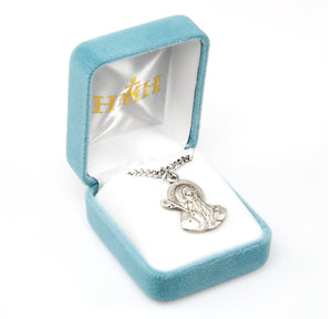 Round Saint Benedict Medal Necklace, Sterling Silver