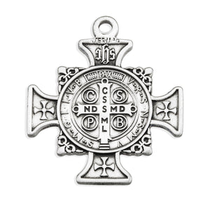 Maltese Benedictine Medal Necklace, Sterling Silver
