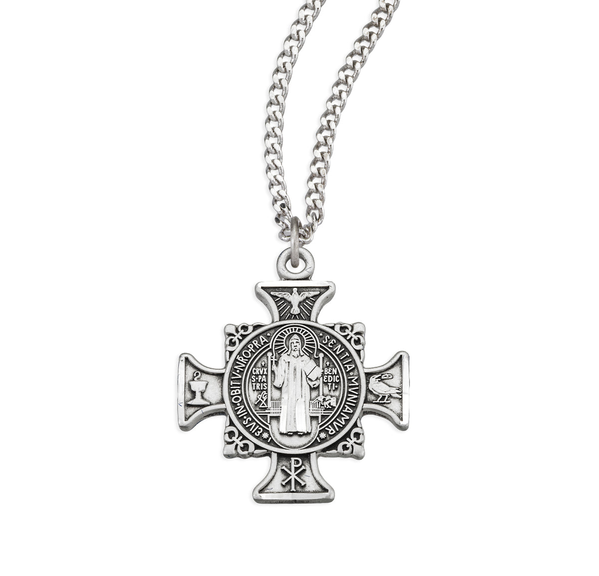 Maltese Benedictine Medal Necklace, Sterling Silver