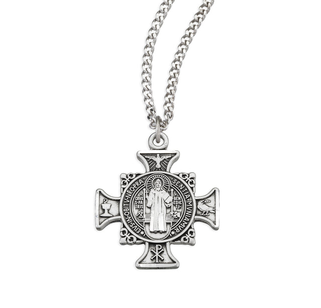Maltese Benedictine Medal Necklace, Sterling Silver
