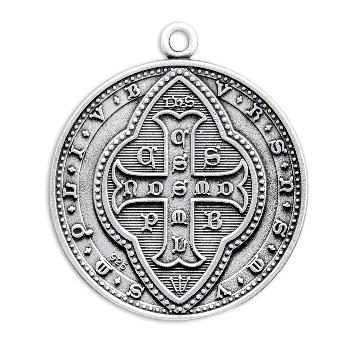 Heavy Extra Large Double-Sided Saint Benedict Round Jubilee Medal Necklace, Sterling Silver