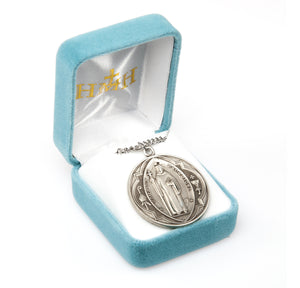 Heavy Extra Large Double-Sided Saint Benedict Round Jubilee Medal Necklace, Sterling Silver