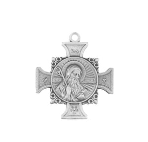 Saint Benedict Bust Medal Cross Necklace, Sterling Silver