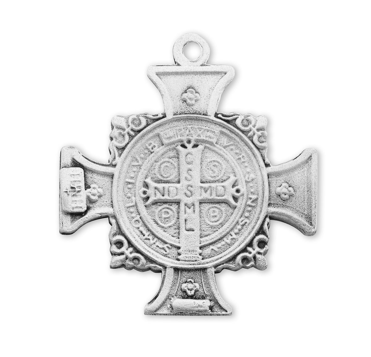 Saint Benedict Bust Medal Cross Necklace, Sterling Silver