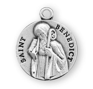 Saint Benedict Profile Round Medal Necklace, Sterling Silver