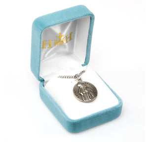 Saint Benedict Profile Round Medal Necklace, Sterling Silver