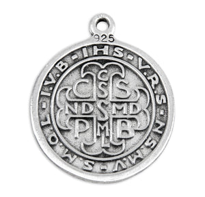 Saint Benedict Bust Round Medal Necklace, Sterling Silver