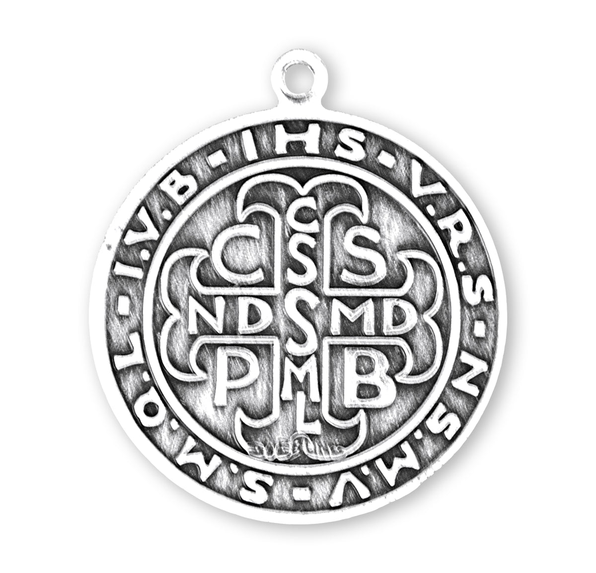 Lightweight Medium Double-Sided Saint Benedict Round Medal Necklace, Sterling Silver