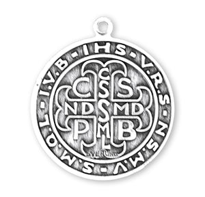 Lightweight Medium Double-Sided Saint Benedict Round Medal Necklace, Sterling Silver