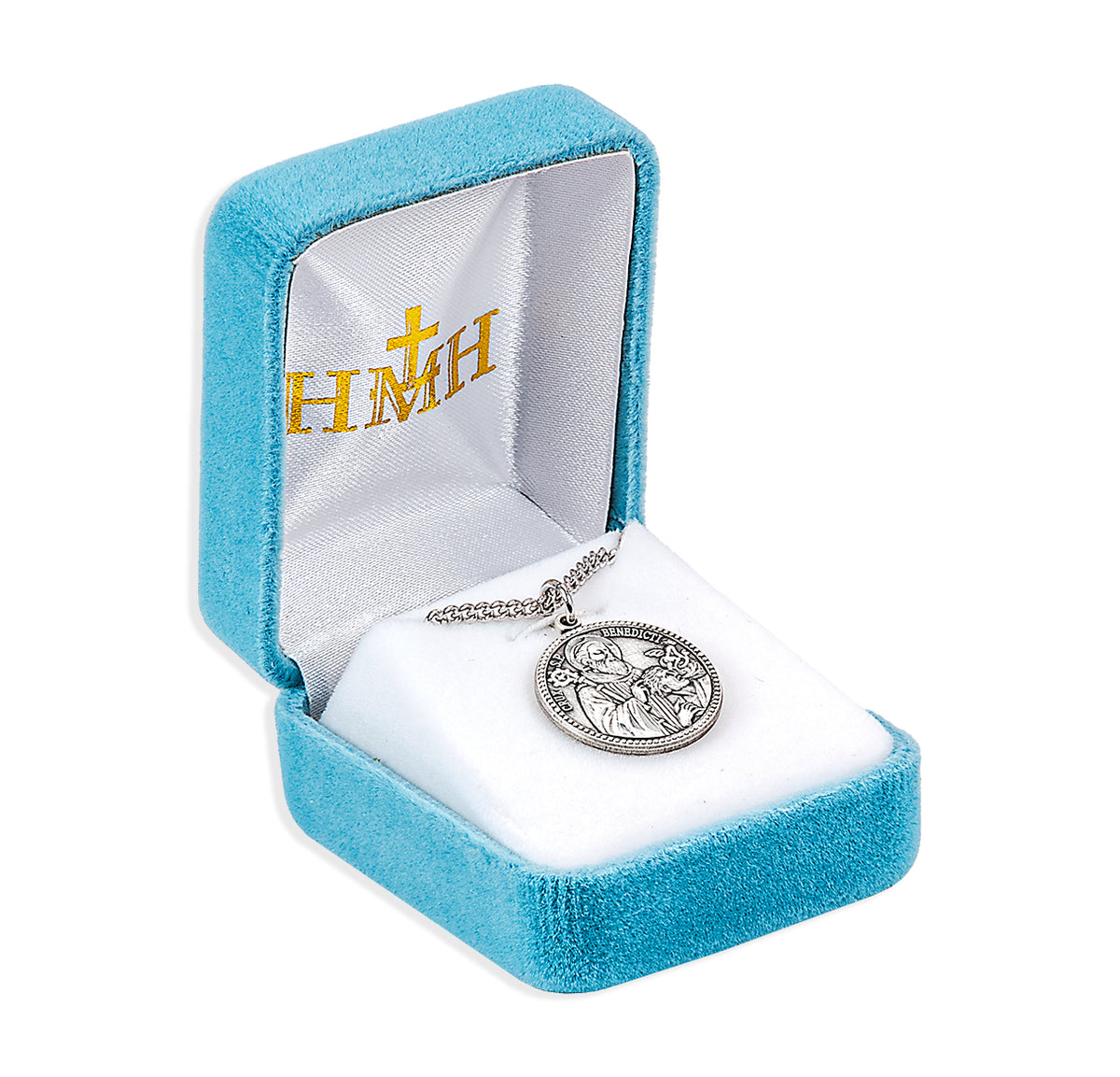 Lightweight Medium Double-Sided Saint Benedict Round Medal Necklace, Sterling Silver