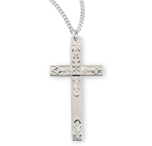 Lightweight Extra Large Detailed Cross Necklace, Sterling Silver