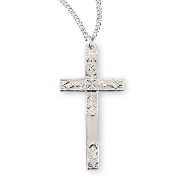 Lightweight Extra Large Detailed Cross Necklace, Sterling Silver